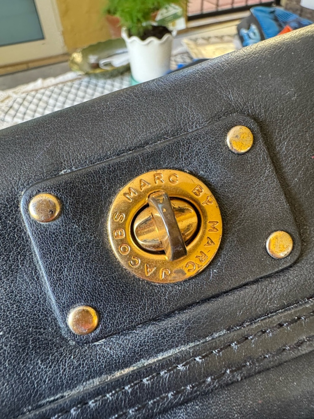 Marc by Marc Jacobs Black Leather Crossbody with Gold Turnlock